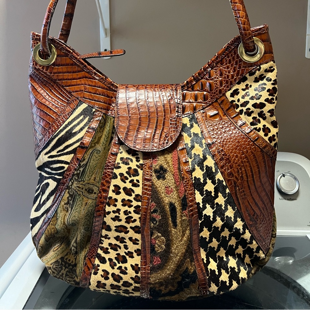Clever carriage leather croc, calf hair tote